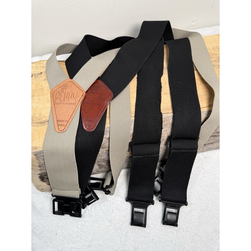 Perry Suspenders USA Bundle Men Y Elastic Hook End Tan & Black Adjustable Flaw
